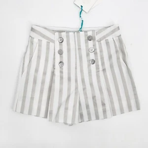 Girls Size 10 Bermuda Shorts Abel & Lula Silver & White Stripe Snap Closure - Picture 1 of 9