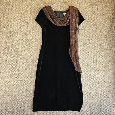 Vestido de terciopelo Sheri Martin vintage para mujer talla 10 manga corta cremallera trasera bufanda cuello Foto 1 de 4