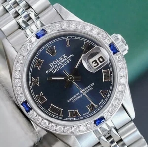 Rolex Datejust Ladies Watch Metal Blue Roman Dial Diamond-Sapphire Bezel Jubilee - Picture 1 of 22