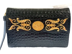 LUC BENOIT Genuine Authentic Black Crocodile Clutch Handbag w Removeable Strap - Picture 1 of 13