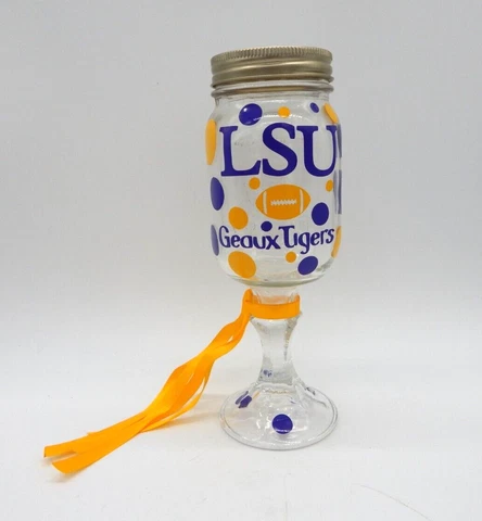 LSU Geaux Tigers Mason Jar Wine Glass 12oz LSU Football Cover