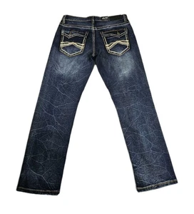 True Luck Men's Straight Jeans Sz 32x30 Dark Wash Classic Stretch Flap Pockets - Picture 1 of 15