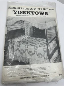VTG Bucilla YORKTOWN JIFFY CROSS STITCH Quilt Kit 3286 Double Size MCM Opened - Picture 1 of 8