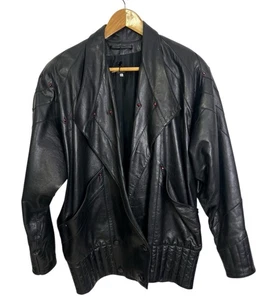 Vintage Junko Koshino schwarze Lederjacke rot ?Glasnieten Schulterpolster Herren 42 - Bild 1 von 14