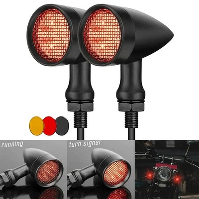 2X Motorcycle Bullet LED Brake Running Turn Signal Tail Light For Bobber Cafe Foto 1 de 4