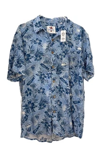 NWT Urban Outfitters Mens Blue Floral Hawaiian Shirt S/S Button Up Size Medium - Picture 1 of 7