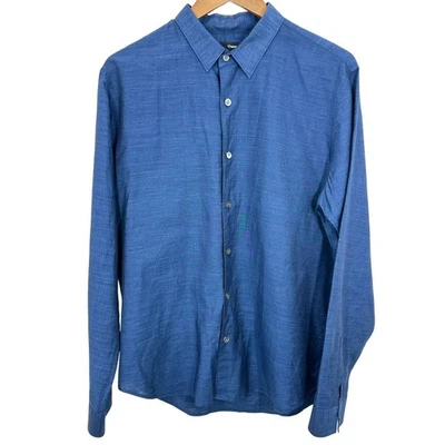 Theory Men's Size Large Blue Long Sleeve Button Down Shirt Linen Cotton Blend - Image 1 of 4