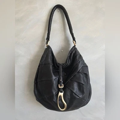 Hugo Boss черный ягнят кожи свернутый ручки геометрические пряжки наплечная сумка Hobo - Изображение 1 из 4