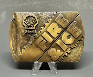Fibbia cintura fuoco e ghiaccio Shell olio motore stazione di servizio auto d'epoca - Foto 1 di 5