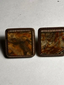 Vintage Hickok USA Cufflinks Copper Tone with Marble Inlay – Mid Century - Picture 1 of 5