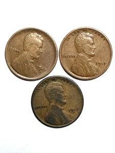 1917P 1917D and 1917S Lincoln Wheat Cents Very Nice Coin 1125 - Picture 1 of 1