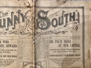 Antike SUNNY SOUTH Atlanta GA Zeitung 14. August 1897 Papier Ephemera - Bild 1 von 7