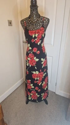 Vestido Vintage Laura Ashley Negro Rojo Rosa Estampado Floral Forrado Años 90 Talla 12  Foto 1 de 4