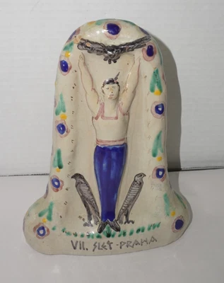 Antique 1920 VII.Slet Praha Sokol Commemorative Ceramic Figurine Prague - Image 1 of 4