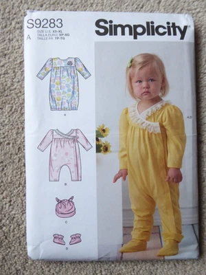 Simplicity S9283 INFANT GOWN & JUMPSUIT sewing pattern + hat & booties (b) - Image 1 of 3