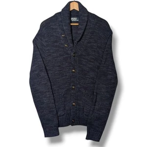 Polo Ralph Lauren Cardigan Mens Small Navy Shawl Knit Sweater Cotton Jumper - Picture 1 of 15