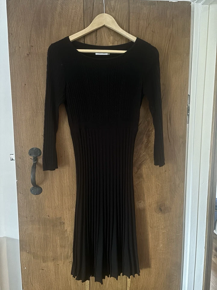 Calvin Klein Black Knitted Pleated Dress Medium - Image 1 of 3