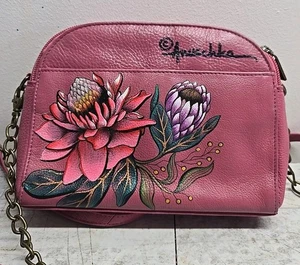 Anuschka handbemalte Handtasche mit Protea Blumen & Schmetterlingen -- top! - Bild 1 von 5