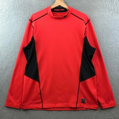 Nike Pro Dri-FIT Fitted Long Sleeve Training Shirt Top Red Black Mens XL - Image 1 of 4