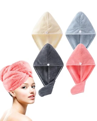 Toalha de cabelo envoltório pacote com 4 para mulheres - turbante de microfibra secagem rápida anti frizz bumbum... - Imagem 1 de 4