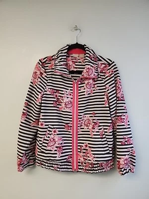 Chaqueta cortavientos Chico’s Neema Zenergy rosa negra floral a rayas para mujer M 1 Foto 1 de 4