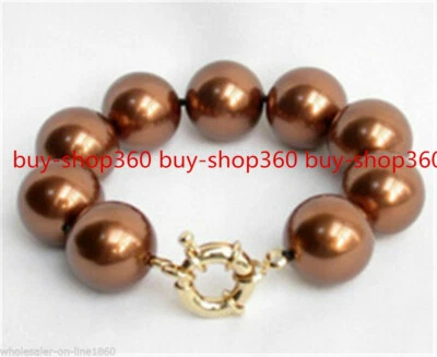 Fashion Jewelry 12mm Genuine South Sea Brown Shell Pearl Gemstone Bracelet 7.5'' - Image 1 of 4