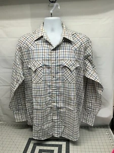 Plains Western Wear Mens White Plaid Shirt Snap Button Long Sleeve Size L - Picture 1 of 11