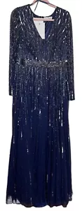 Mac Duggal Sequined V-Neck Illusion Sleeve Gown Dress Size 14 4977 $598 - Picture 1 of 18