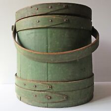 Antique Green Painted Wood Firkin with Cover & Wood Handle 12”