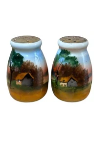 Vintage Japan Salt & Pepper Shakers Hand Painted House Tree - Picture 1 of 5