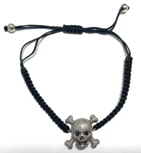 M Sterling Silver 925 Diamond Skull Bolo Bracelet Size 10 IE39 - Picture 1 of 8