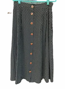 Vtg Skirt Black White Polka Dot Pleated Midi A Line Red Enamel Buttons Sz M / L - Picture 1 of 4