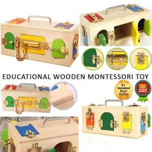 Kids Montessori Educational Practical Material Wooden Toy 10 Lock Latch Box Gift - Picture 1 of 12