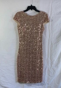 Badgley Mischka Manhattan Sequin Cowl-Back Party Dress Size 6 Rose Gold - Picture 1 of 7