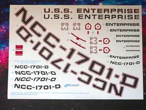 Waterslide Decals for 1:350 Scale GALAXY CLASS U.S.S. ENTERPRISE-D - Foto 1 di 9