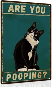 Bathroom Tuxedo Cat Wall Decor Funny Metal Sign 8x12 Inch Are You Pooping Wall - Picture 1 of 2