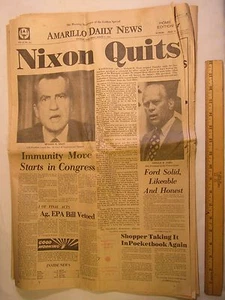 Newspaper AMARILLO DAILY NEWS Aug 9, 1974 NIXON QUITS [Y59Vb1a] - Picture 1 of 10