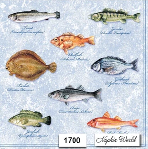 (1700) TWO Paper Luncheon Decoupage Art Craft Napkins FISH TYPES FLOUNDER BASS - Picture 1 of 3