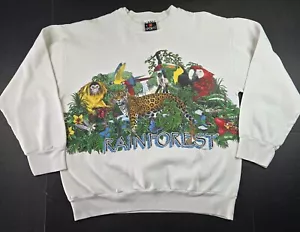 Vintage 90s Rainforest Habitat Nature Animal Wrap-around Crewneck, Sz L 22.5x26" - Picture 1 of 18