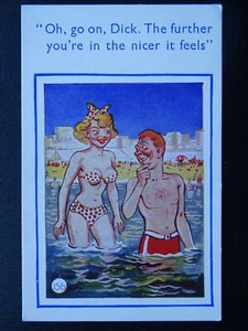 Comic Seaside Theme THE FURTHER YOU'RE IN THE NICER.. c1960s Postcard by C.C.Ltd - Picture 1 of 2