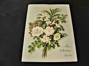 Feliz Pascua, Flores - Tarjeta comercial vintage de 1900 en relieve. - Imagen 1 de 2