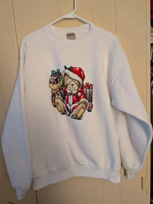 Sudadera De Colección Oneita Power Navidad Escena de Oso de Papá Noel Talla L Hecha en EE. UU. Foto 1 de 4