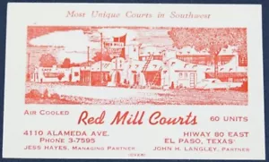 Carta Pubblicitaria Red Mill Courts, El Paso, TX - Tabella Chilometri sul retro - Foto 1 di 2