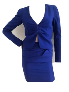 H&M FORMAL BUSINESS PARTY BLUE COTTON SKIRT JACKET SUIT SET UK 6 EU 32 XS NEW - Picture 1 of 12