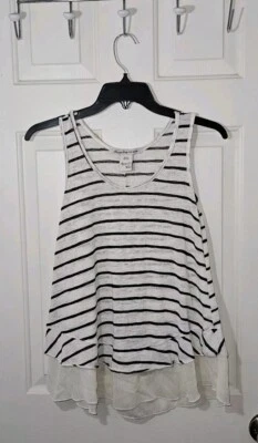 American Rag Cie Tank Top Sz XS Chiffon Hem Fairy Bohemian Y2K Style Ivory Black Foto 1 de 4