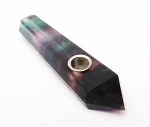 1Pc Natural fluorite Reiki Gemstone smoke pipe Crystal Quartz Healing Decorate - Picture 1 of 8