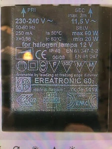 EREATRONIC/NIKO 60i Trafo  230V auf 11,5V ERSATZ TRAFO zB. Leuchten  OLIGO usw. - Bild 1 von 2