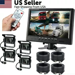 9" QUAD SCREEN MONITOR CAR REAR VIEW BACK UP CAMERA KIT FOR BUS TRUCK RV 12-24V - Picture 1 of 15