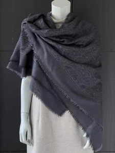 Vintage JAEGER Wool Damask Paisley Twill Shawl Wrap Scarf Charcoal Grey 58x58ins - Picture 1 of 6