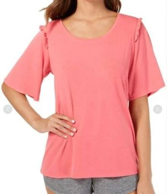 Nueva Camiseta Tono 1X Talla Grande Campana Manga Volantes Salón Rosa Brillante #102807 Foto 1 de 2